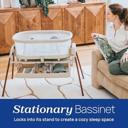 Chicco 3-in-1 baby bed showing breathable mesh sides and wood-grain legs