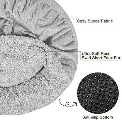 JOEJOY Small Dog Bed Cat Bed with Hooded Blanket, Cozy Cuddler Luxury Puppy Pet Bed, Donut Round Calming Anti-Anxiety Dog Burrow Cave Bed - Anti-Slip Bottom and Machine Washable 23 inch - Image 5