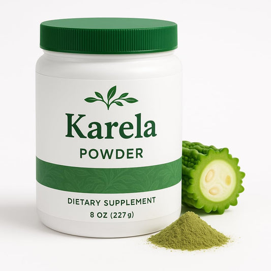 Generic Karela Powder front view of the two hundred twenty seven grams package for natural immune system support.