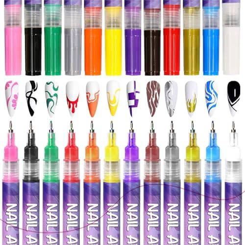 Professional nail art kit containing 12 waterproof nail paint markers.