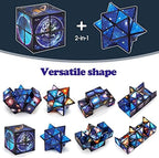 Luaxkpi transforming geometric star puzzle separated into two distinct outer space themed pieces.