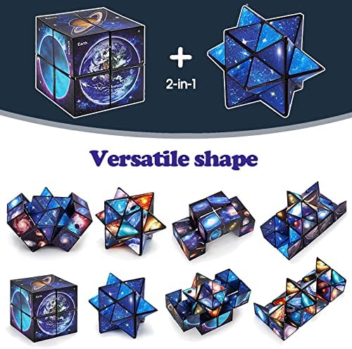 Luaxkpi transforming geometric star puzzle separated into two distinct outer space themed pieces.