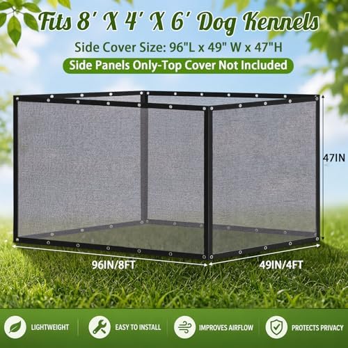Weather resistant side cover acting as a mosquito barrier on a large dog kennel cage.