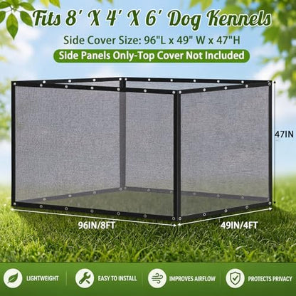 Weather resistant side cover acting as a mosquito barrier on a large dog kennel cage.