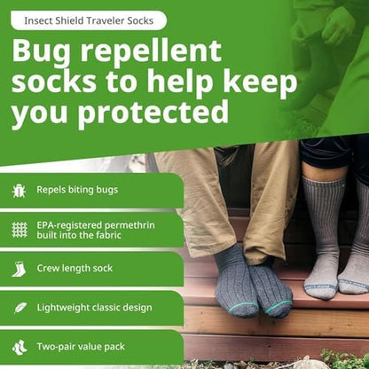 Close up of Insect Shield Traveler Socks fabric and green toe accent