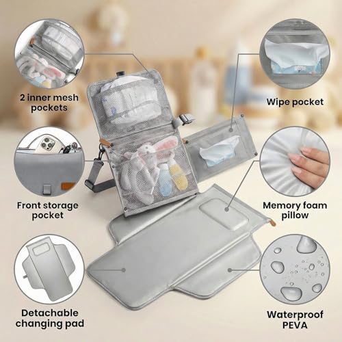 Ubravoo baby diaper changer with integrated wipes pocket