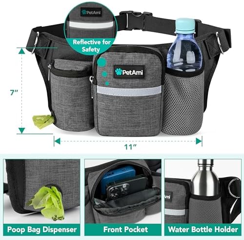 PetAmi fanny pack with accessory pockets and waste bag dispenser