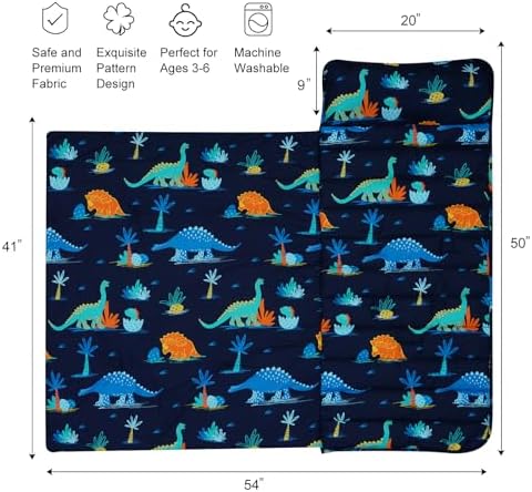 David's Kids dinosaur nap mat close up view of the thick padded microfiber polyester fabric texture.
