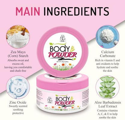 AOAO anti-chafing body powder container with chamomile and aloe ingredients
