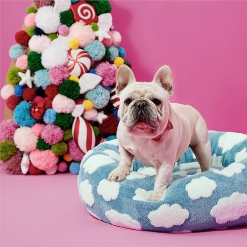 LE SURE Shown on TV Donut Dog Bed Medium Size Dog - Round Cat Beds Indoor as Bed Gift for Calming with Washable Cover, Cute Home Decor Bed with Jacquard Shaggy Plush & Anti Slip Bottom, 30 Inch, Blue - Image 3