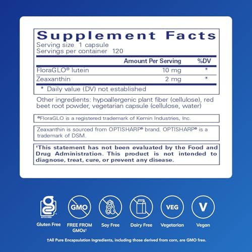 Pure Encapsulations Lutein And Zeaxanthin Nutritional Facts And Ingredient Label