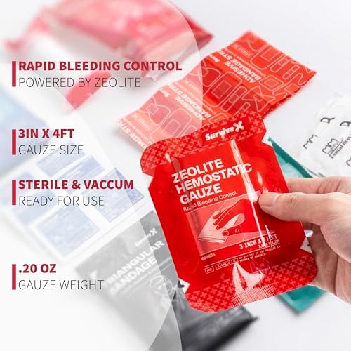 SurviveX rapid blood clotting dressing dimensions highlighting three inches by four feet sizing.