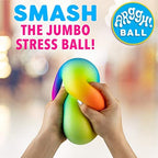 Two hands squeezing the large 3.75 inch rainbow fidget toy to demonstrate flexibility and durable texture.