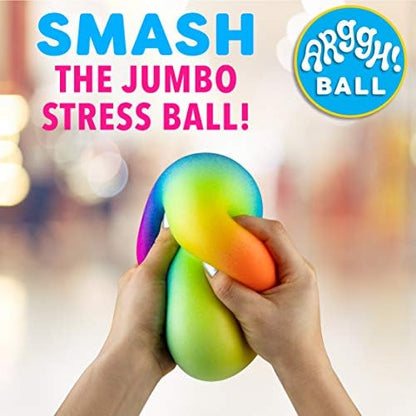 Two hands squeezing the large 3.75 inch rainbow fidget toy to demonstrate flexibility and durable texture.