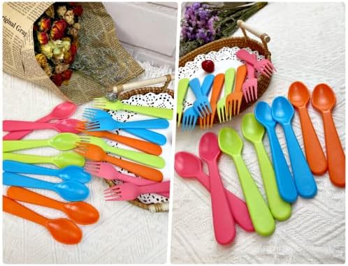 Close up of Jawbush plastic spoons and forks for children