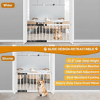 Close up of the tight rail spacing and non slip feet on the white metal dog gate