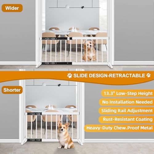 Close up of the tight rail spacing and non slip feet on the white metal dog gate