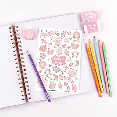 Three Cheers For Girls pink and gold sketch pad close up of highly pigmented colored pencils