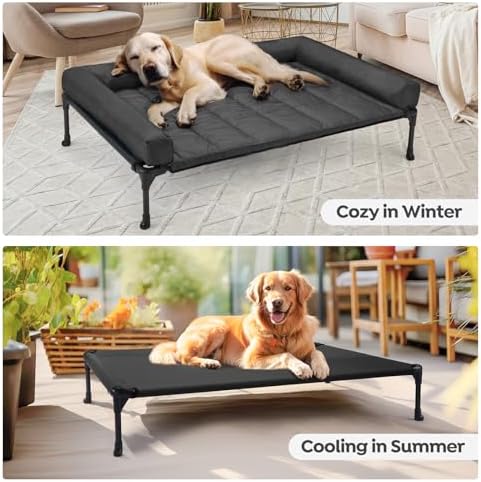 Veehoo Cooling Elevated Dog Bed Add Removable Waterproof Bolster Cushion Mat, Raised Pet Cot with Breathable Teslin Mesh, No-Slip Feet, Dog Couch Bed for Indoor Outdoor, 42x30inches, Black, CWC2331B - Image 6