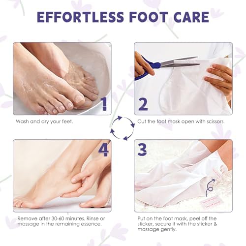 Infographic demonstrating how to wear the wearable sock shaped foot mask