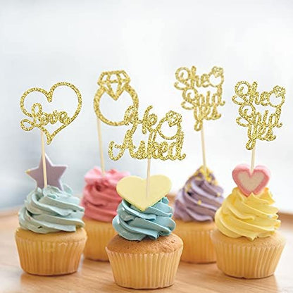 Close up of Gyufise glitter cupcake toppers on a cake