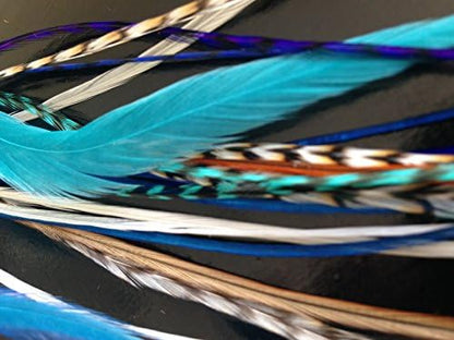 Close up of Exotic Feathers bohemian hair extensions with micro-link bead application