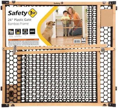 Sturdy pressure fit dog barrier blocking entry to a hallway to keep domestic pets safe.
