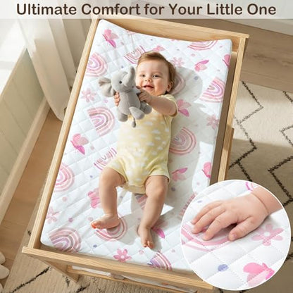 FIOBEE baby fitted changer pads showing secure elastic corners on a mattress