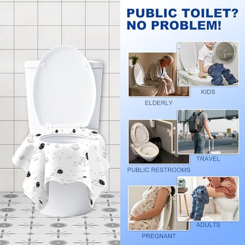 BakeToilet sanitary commode covers showing full front and side overhang protection for public toilets.