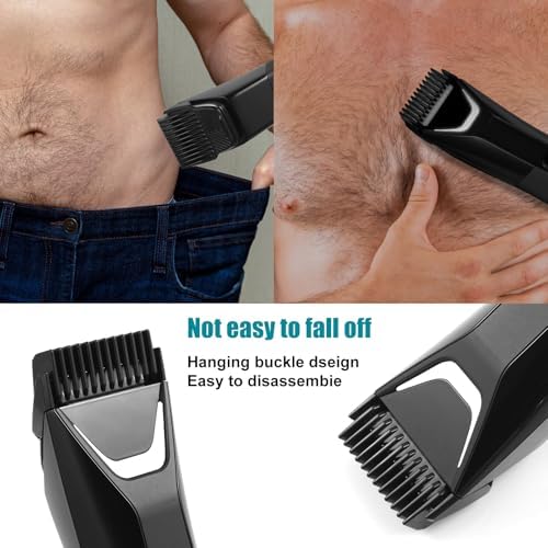 Detailed shot showcasing the secure snap-on mechanism of the black trimmer combs designed for premium body grooming tools.