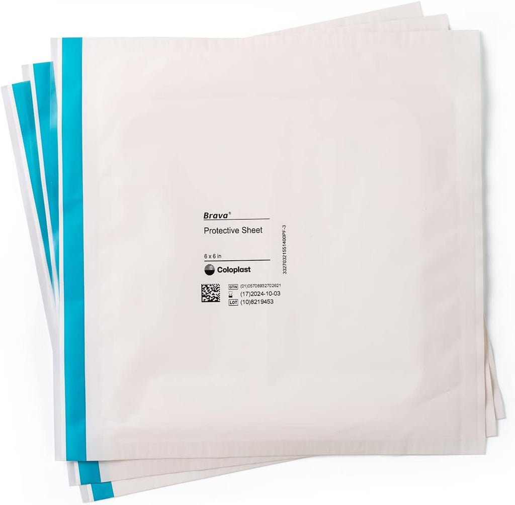 Coloplast Brava Stoma Skin Protective Sheet 6 x 6 inch box front view for ostomy care