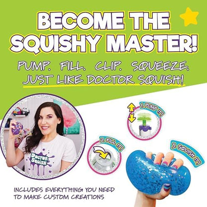 Doctor Squish Squishy Maker Station contents laid out showing ink bottles and clear balloons
