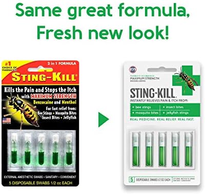 Disposable sting relief swabs with benzocaine and menthol for mosquito and bee stings.
