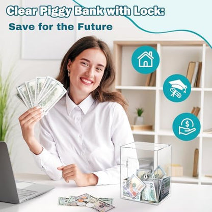 Clear visual scale demonstration of the large storage capacity inside the break resistant money box.