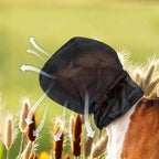 Dog safely panting and drinking while wearing anti foxtail headgear