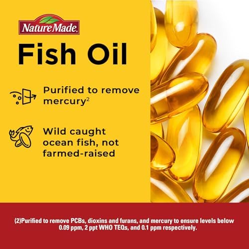 Nature Made certified purified mercury free wild caught fish oil softgels display packaging