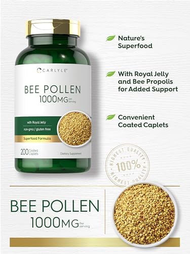 Close-up of Carlyle bee propolis and royal jelly supplement caplets