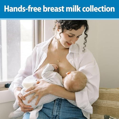 One-piece breast milk collector being attached for hands-free expression