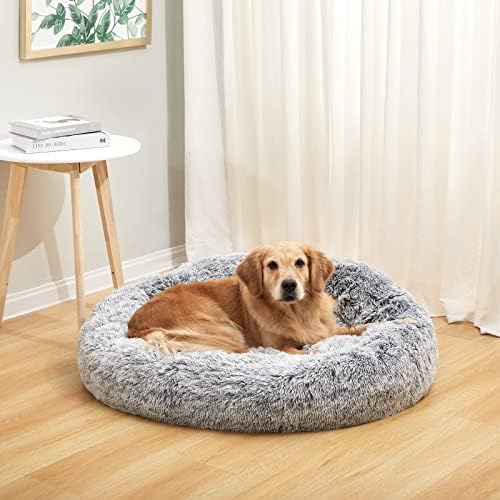 Bedfolks Calming Donut Dog Bed, 36 Inches Round Fluffy for Large Dogs, Anti-Anxiety Plush, Machine Washable (Dark Grey, Large) - Image 3