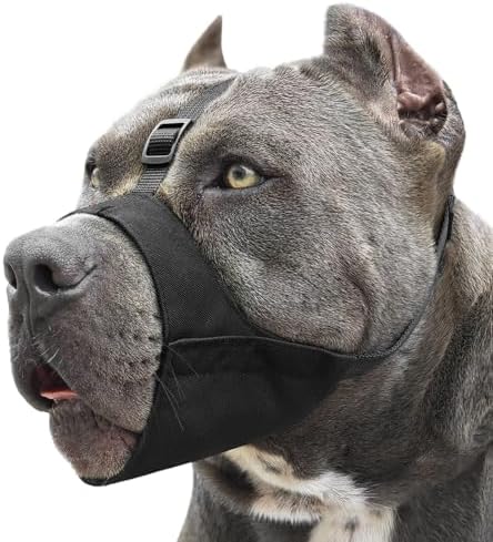 Side profile of Mayerzon dog muzzle showing anti-slip strap