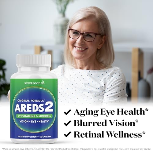 Superfood MD AREDS 2 eye health capsules nutrition facts label showing ingredients