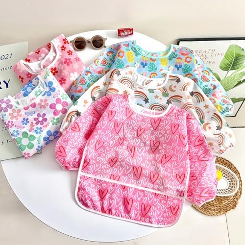 PandaEar waterproof toddler feeding smock with full sleeves and built-in crumb catcher pocket