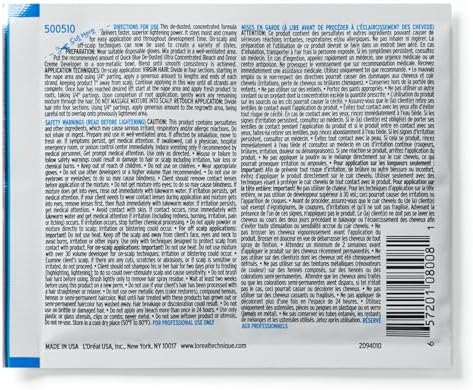 L'Oreal Technique extra strength hair bleaching powder directions and product text