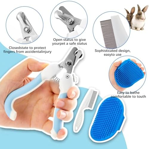 Small Animal Playpen & Grooming Kit, Portable Foldable Pet Playpen with Mesh Top for Rabbits, Guinea Pigs, Hamsters, Hedgehogs, Includes Feeding Bowls, Grooming Tools, and Bedding Mat, Blue - Image 6