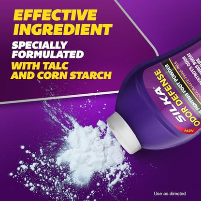 Silka imported foot powder for moisture and odor control.
