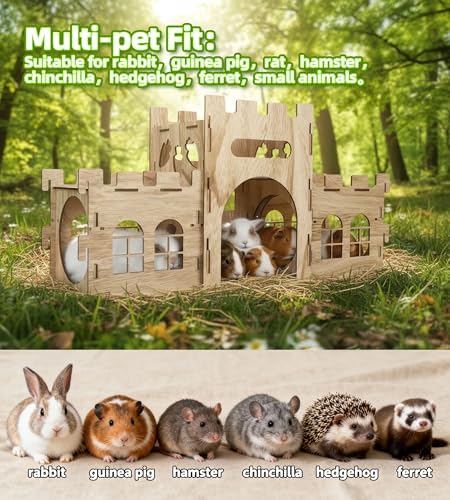 HIIMALEX Extra Large Bunny Castles Hideout Split Balcony for Indoor Bunnies Climbing Tower with Tunnel Sturdy House for Rabbits Ferrets Guinea Pigs Hamsters Ventilated Enrichment Toys Habitat - Image 4