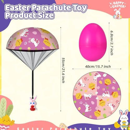 Colorful plastic easter eggs opened revealing hidden animal parachute figures