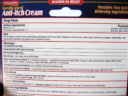 Non greasy medicated anti itch formula showing directions and warning labels on tube