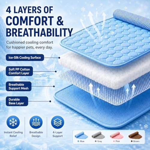 Pawlabs Cooling lightweight pet pad being folded easily for car travel and outdoor use.