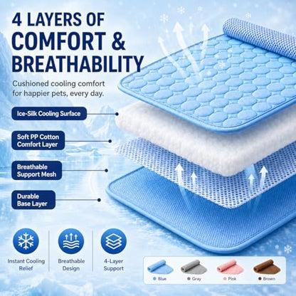 Pawlabs Cooling lightweight pet pad being folded easily for car travel and outdoor use.